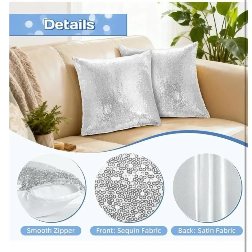 Eternal Beauty Set of 2 Sequin Pillow Cover silver 20X20